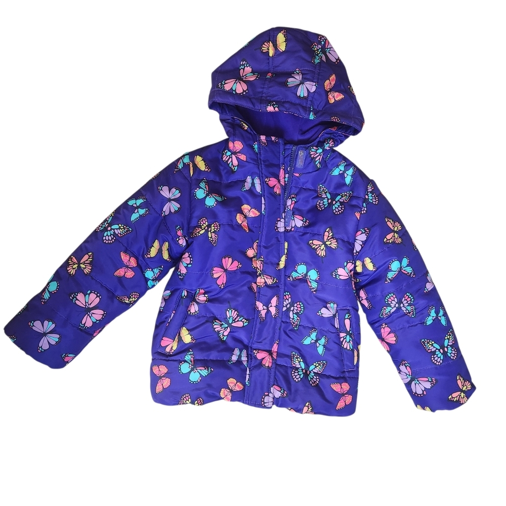 The Children's Place Girls' Hooded Butterfly Puffer Coat Size Small 5/6 Purple
